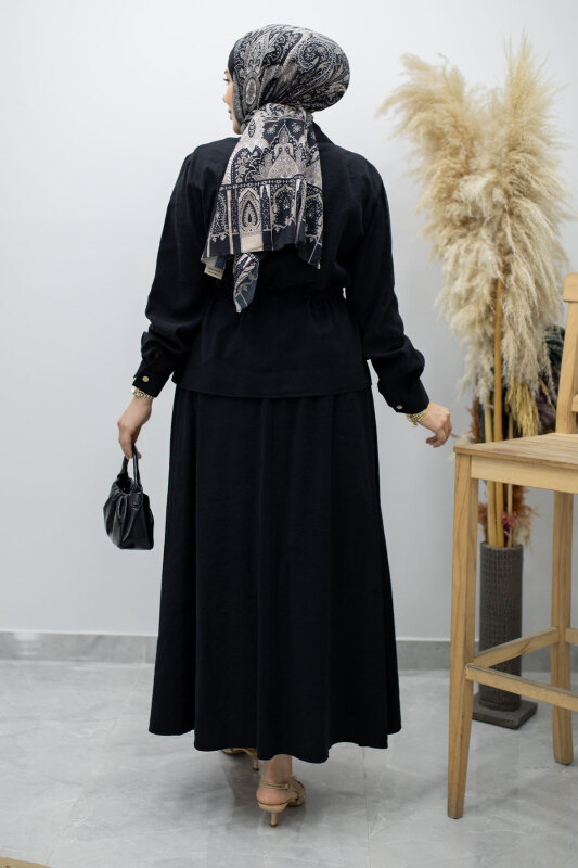 Cepli Beli Büzgülü Etekli Takım TSD260171 Siyah - 6