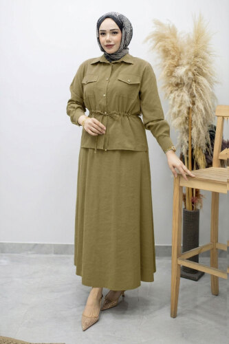 Cepli Beli Büzgülü Etekli Takım TSD260171 Yeşil - 1