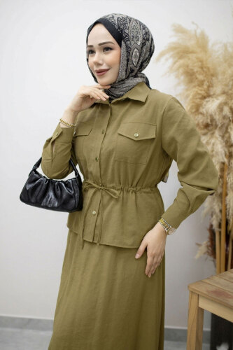 Cepli Beli Büzgülü Etekli Takım TSD260171 Yeşil - 2