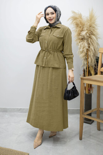 Cepli Beli Büzgülü Etekli Takım TSD260171 Yeşil - 3