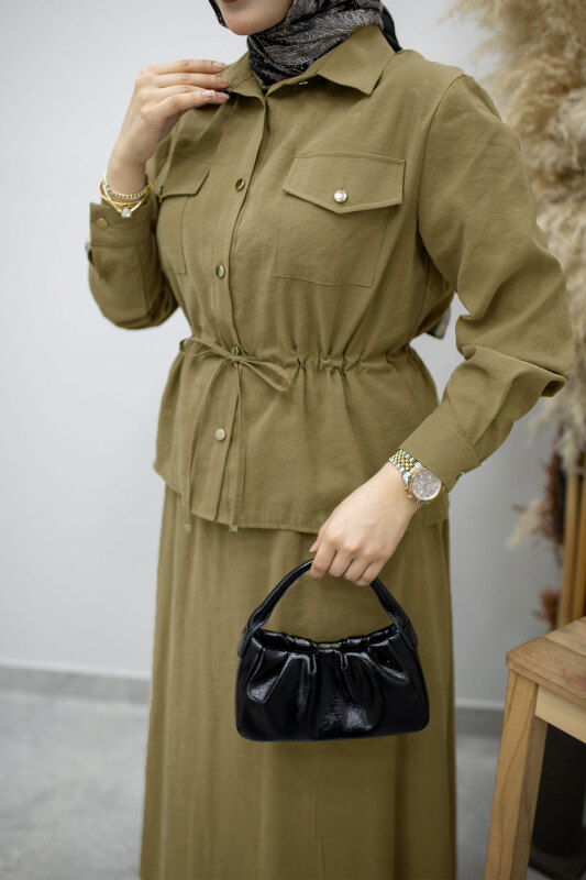 Cepli Beli Büzgülü Etekli Takım TSD260171 Yeşil - 4