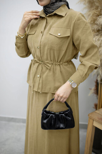 Cepli Beli Büzgülü Etekli Takım TSD260171 Yeşil - 4