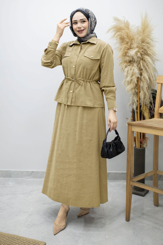 Cepli Beli Büzgülü Etekli Takım TSD260171 Yeşil - 5