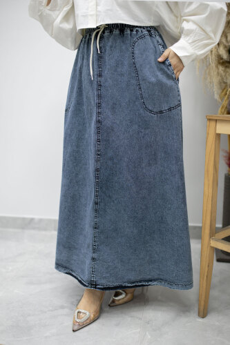 Cepli Beli Lastikli Kot Etek TSD260175 Açık Mavi - Tesettür Dünyası (1)