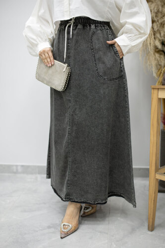 Cepli Beli Lastikli Kot Etek TSD260175 Antrasit - Tesettür Dünyası (1)