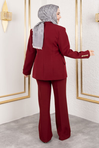 Beli Lastikli Palazzo Pantolon TSD250176 Bordo - 5