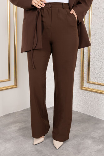 Beli Lastikli Palazzo Pantolon TSD250176 Kahverengi - 1