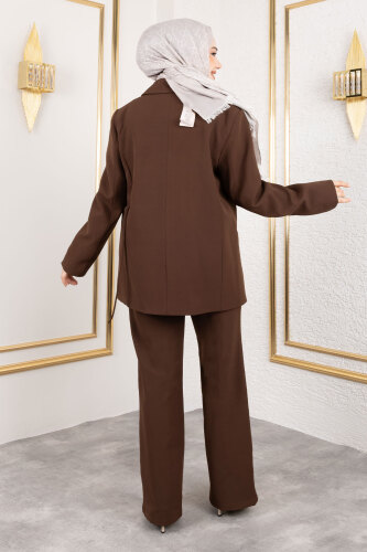 Beli Lastikli Palazzo Pantolon TSD250176 Kahverengi - 5