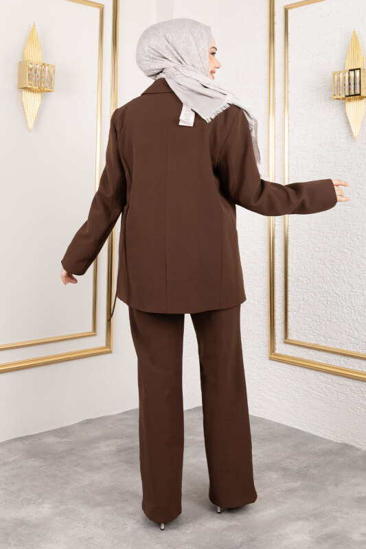 Beli Lastikli Palazzo Pantolon TSD250176 Kahverengi - 5