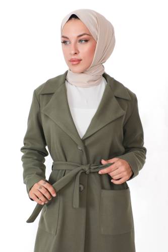 Cepli Kaşe Kaban TSD230815 Haki - Tesettür Dünyası (1)