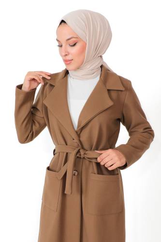 Cepli Kaşe Kaban TSD230815 Taba - Tesettür Dünyası (1)