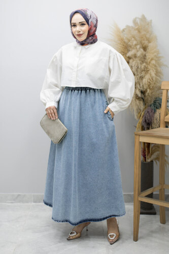 Cepli Kloş Kot Etek TSD260178 Açık Mavi - Tesettür Dünyası