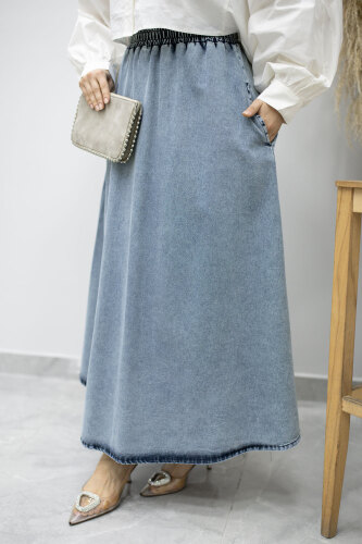 Cepli Kloş Kot Etek TSD260178 Açık Mavi - Tesettür Dünyası (1)