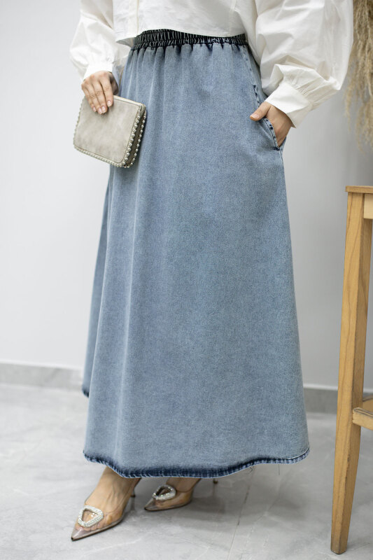 Cepli Kloş Kot Etek TSD260178 Açık Mavi - Tesettür Dünyası (1)