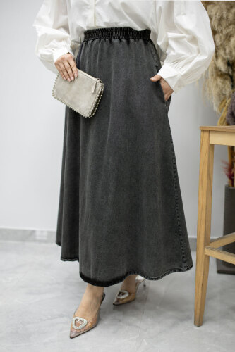 Cepli Kloş Kot Etek TSD260178 Antrasit - Tesettür Dünyası (1)