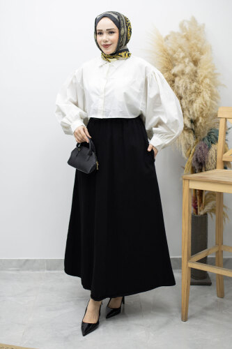 Cepli Kloş Kot Etek TSD260178 Siyah - Tesettür Dünyası