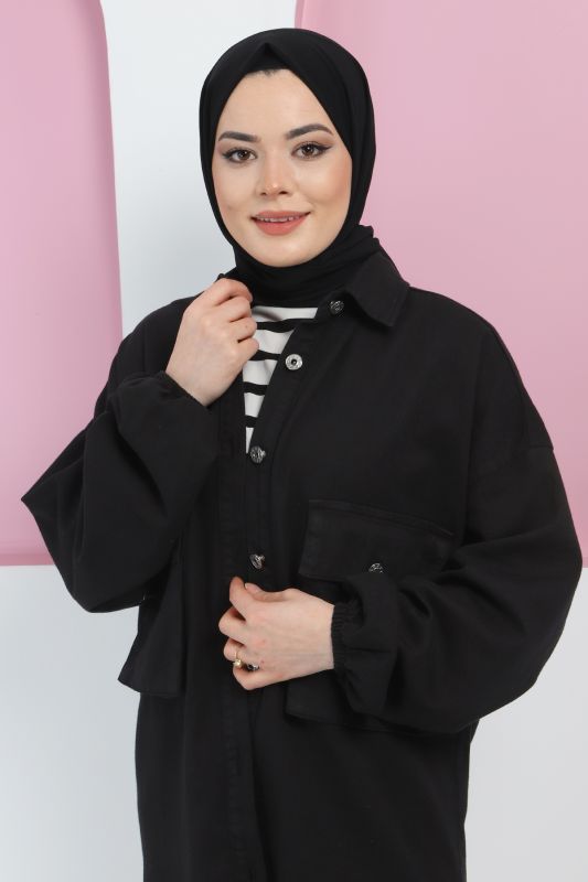 Cepli Kot Gömlek Ceket TSD220324 Siyah - 2