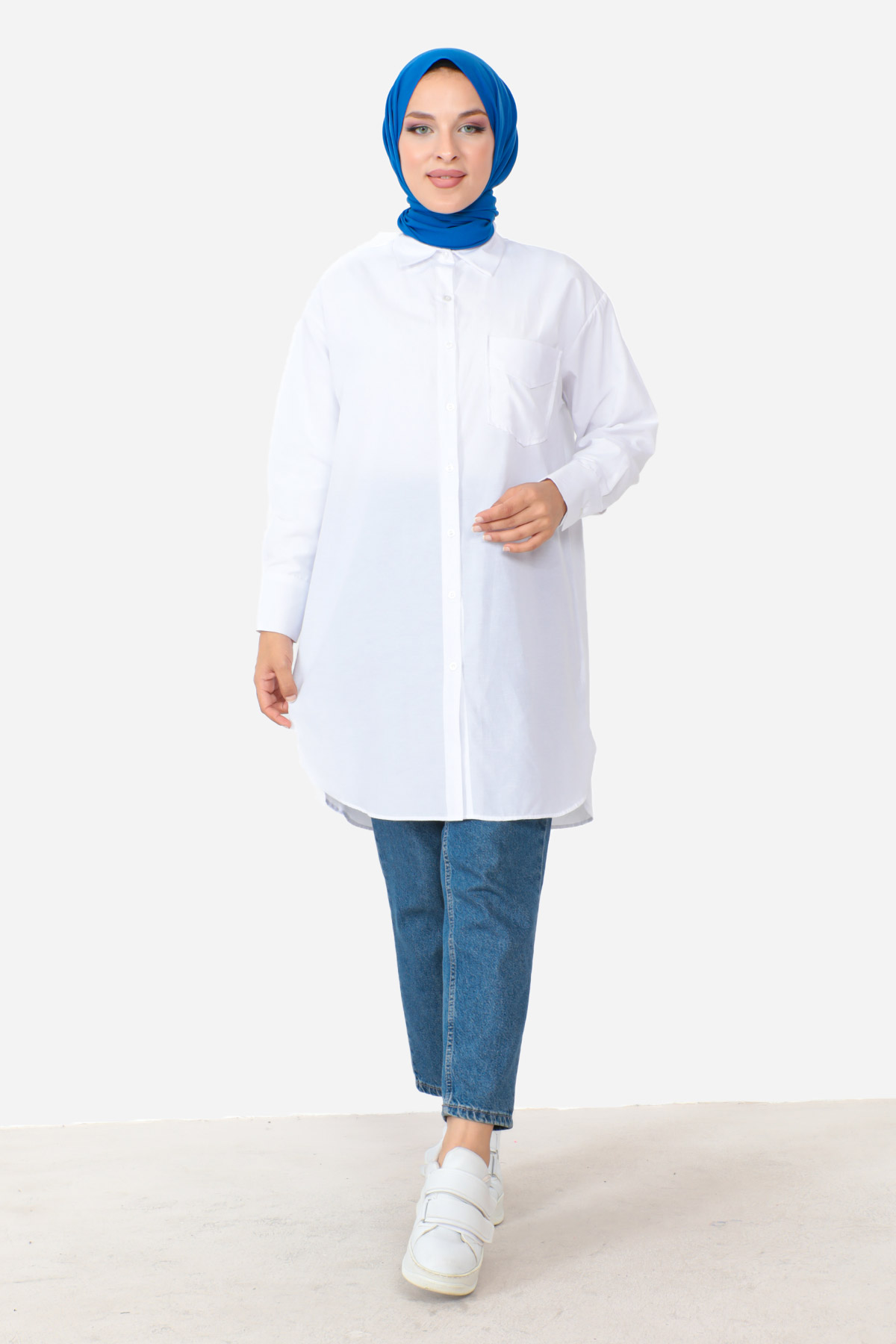 Tesettür Dünyası - Cepli Tunik TSD230903 Beyaz