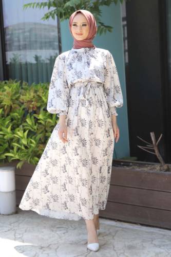 Çiçek Baskılı Elbise TSD220619 Bej 