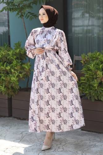 Çiçek Baskılı Elbise TSD220619 Gül Kurusu 