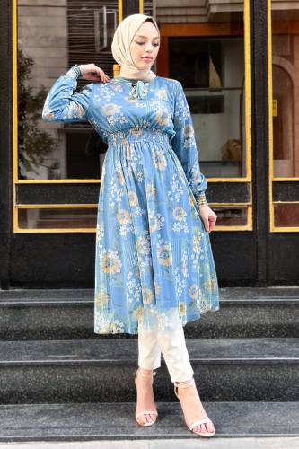Çiçek Desen Tül Tunik TSD220809 Mavi 