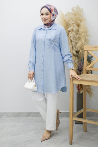 Çiçek Detaylı Gömlek TSD260193 Bebe Mavisi 