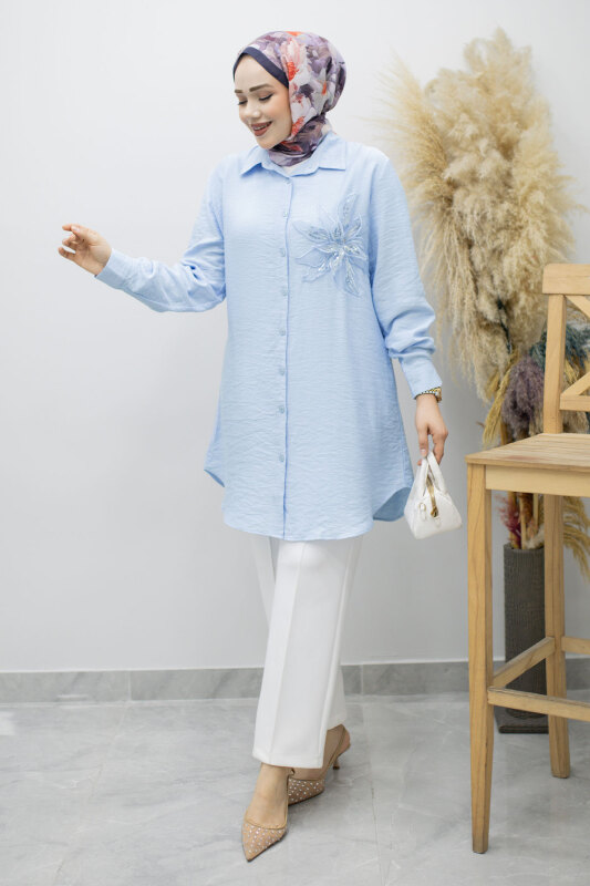 Çiçek Detaylı Gömlek TSD260193 Bebe Mavisi - 5