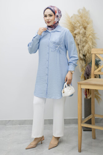 Çiçek Detaylı Gömlek TSD260193 Bebe Mavisi - 3