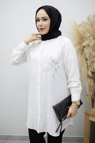 Çiçek Detaylı Gömlek TSD260193 Beyaz - 2