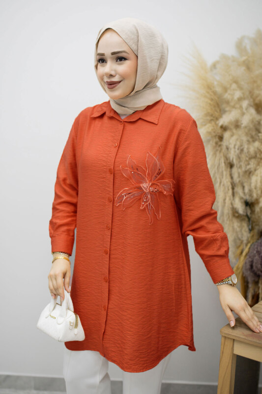 Çiçek Detaylı Gömlek TSD260193 Kiremit - Tesettür Dünyası (1)