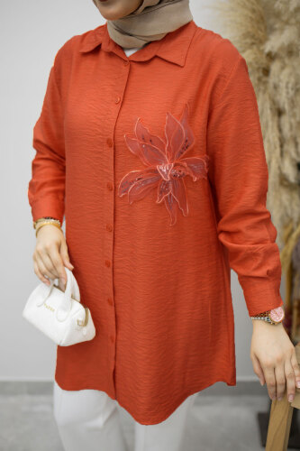 Çiçek Detaylı Gömlek TSD260193 Kiremit - 4