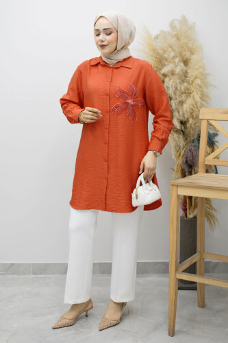 Çiçek Detaylı Gömlek TSD260193 Kiremit - 3