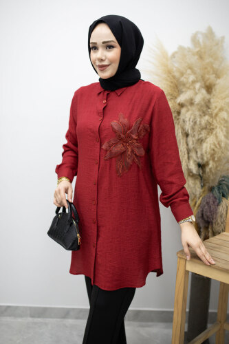 Çiçek Detaylı Gömlek TSD260193 Kırmızı - 2