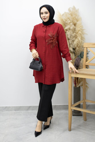 Çiçek Detaylı Gömlek TSD260193 Kırmızı - 3