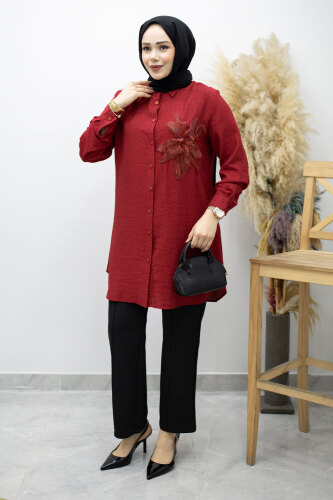 Çiçek Detaylı Gömlek TSD260193 Kırmızı - 5