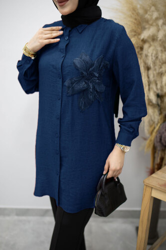 Çiçek Detaylı Gömlek TSD260193 Lacivert - 4