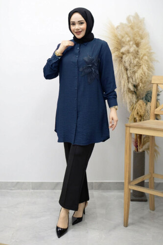 Çiçek Detaylı Gömlek TSD260193 Lacivert - 5