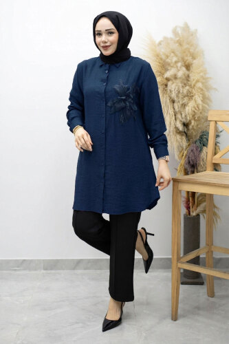 Çiçek Detaylı Gömlek TSD260193 Lacivert - 6