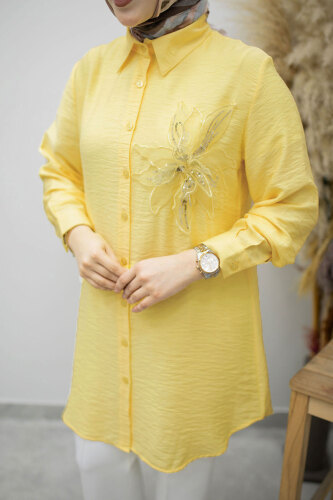 Çiçek Detaylı Gömlek TSD260193 Sarı - 4