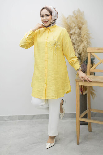 Çiçek Detaylı Gömlek TSD260193 Sarı - 3