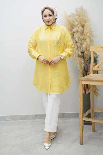 Çiçek Detaylı Gömlek TSD260193 Sarı - 5