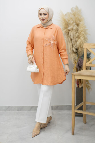 Çiçek Detaylı Gömlek TSD260193 Turuncu 