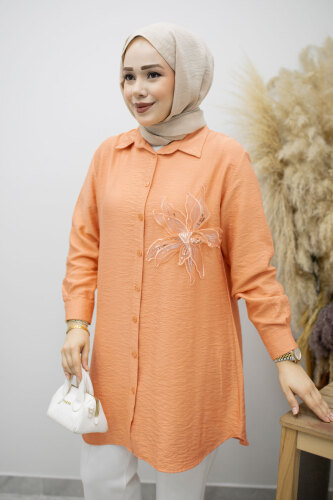 Çiçek Detaylı Gömlek TSD260193 Turuncu - 2