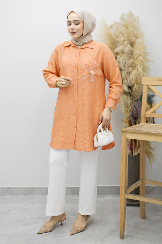 Çiçek Detaylı Gömlek TSD260193 Turuncu - 3