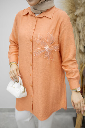 Çiçek Detaylı Gömlek TSD260193 Turuncu - 4