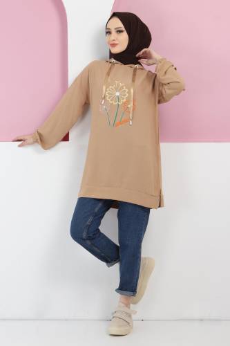 Çiçek İşlemeli Tunik TSD220414 Camel 