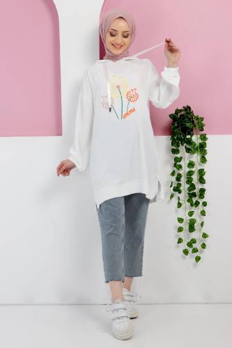 Çiçek İşlemeli Tunik TSD220414 Ekru 