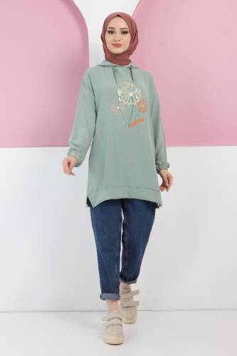 Çiçek İşlemeli Tunik TSD220414 Mint Yeşili 