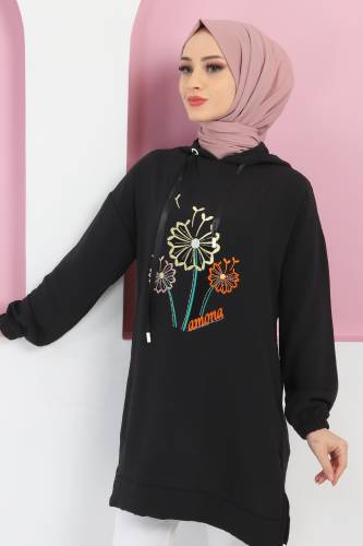 Çiçek İşlemeli Tunik TSD220414 Siyah 