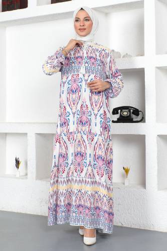 Renkli Elbise TSD230408 Mavi 